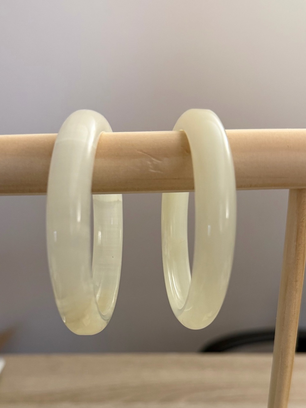 Milky White Translucent Bangle Bracelets Stackable Pair - Picture 2 of 4